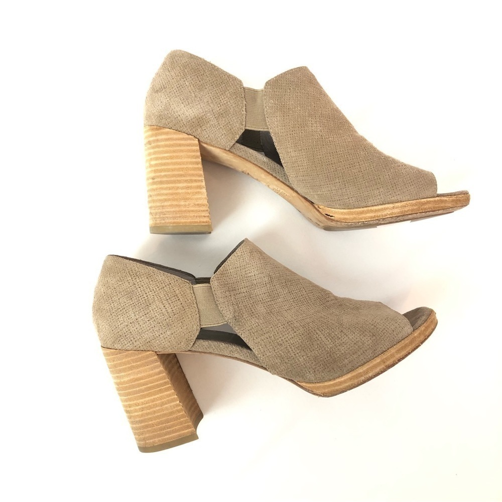 Eileen Fisher‎ Tan Suede Open Toe Block Heel Shoes 9.5